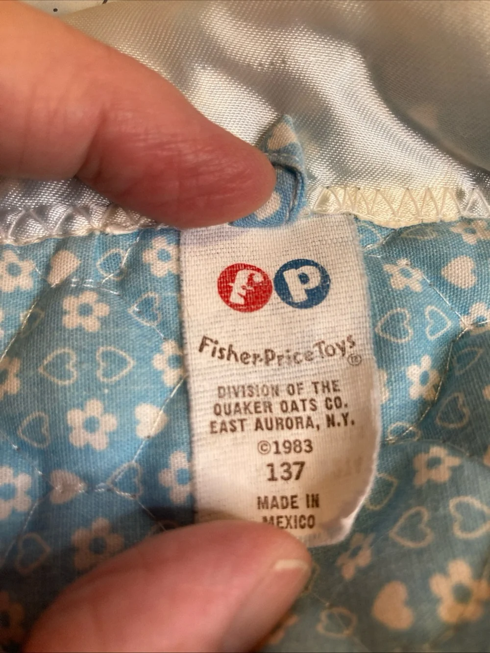 Vintage 1983 Fisher Price Baby Play Mat Activity Blanket Satin Trim  27x28